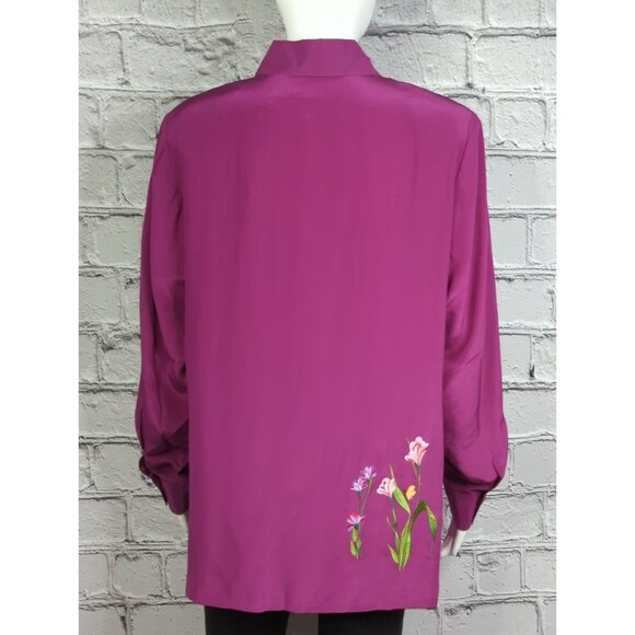 Vintage Donna Dewberry Womens M Silk Embroidered Top Fuchsia QVC New Roomy Fit - Picture 6 of 11